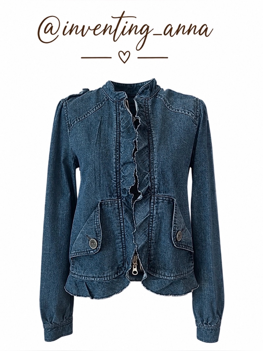 SANCTUARY Dark Wash Ruffled Blue Jean Jacket w/Front Slant Pockets size XS
